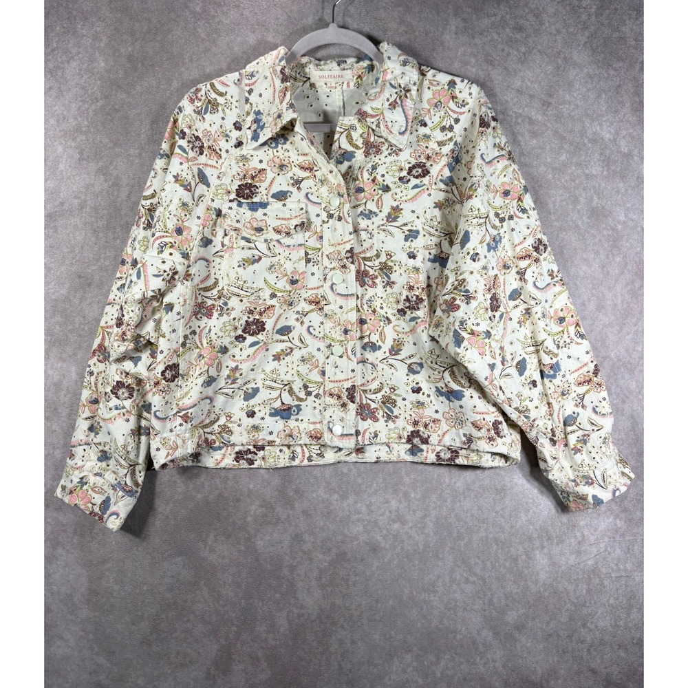 Solitaire Jacket Womens L White Floral Paisley Eyelet Embroidered Festival Boho